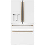 Cafe - Energy Star 22.3 Cu. Ft. Smart Counter-Depth 4-Door French-Door Refrigerator - Matte White with Brushed Bronze