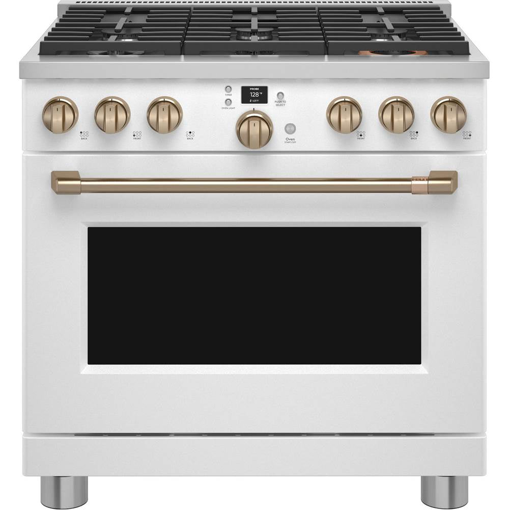 Cafe - 36'' Smart Dual-Fuel Commercial-Style Range With 6 Burners (Natural Gas) - Matte White