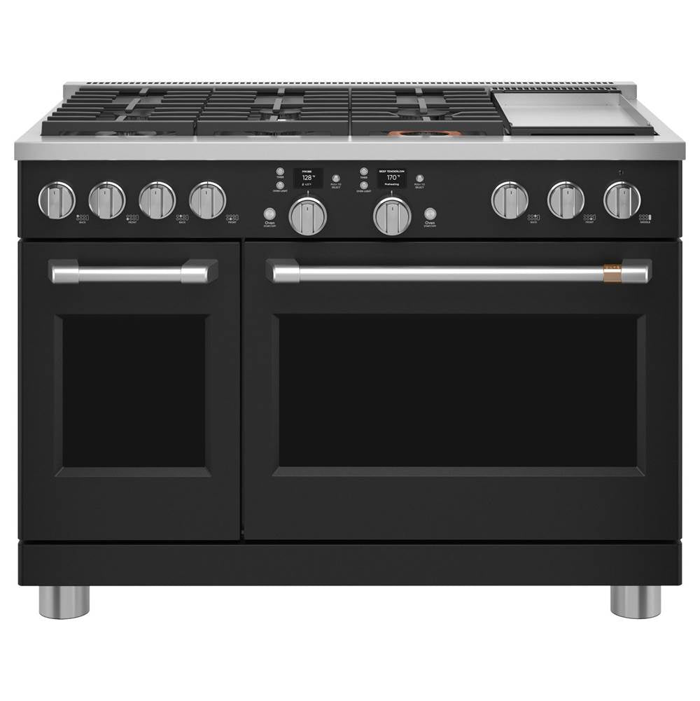 Cafe - 48'' Smart Dual-Fuel Commercial-Style Range With 6 Burners And Griddle (Natural Gas) - Matte Black