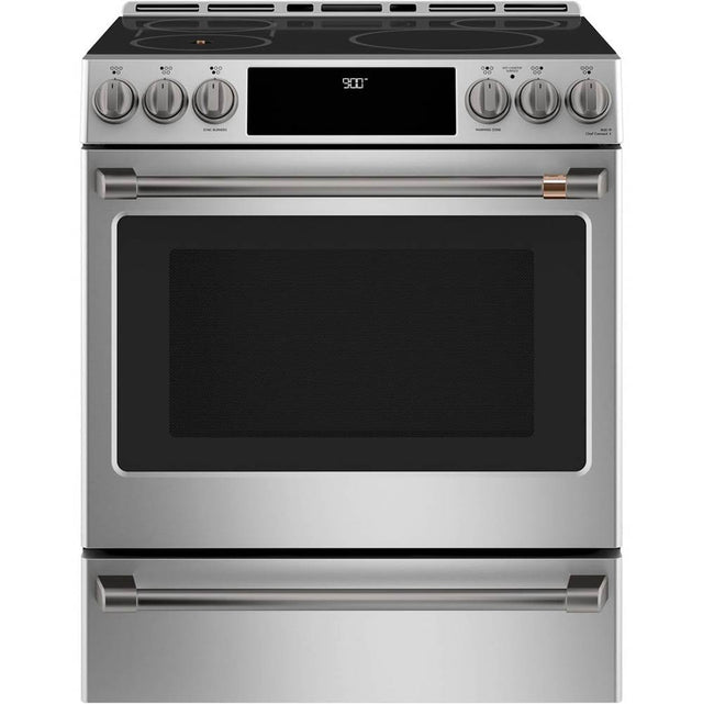 Cafe - CafeE 30'' Smart Slide-In Front Control Induction and Convection Range with Warming Drawer