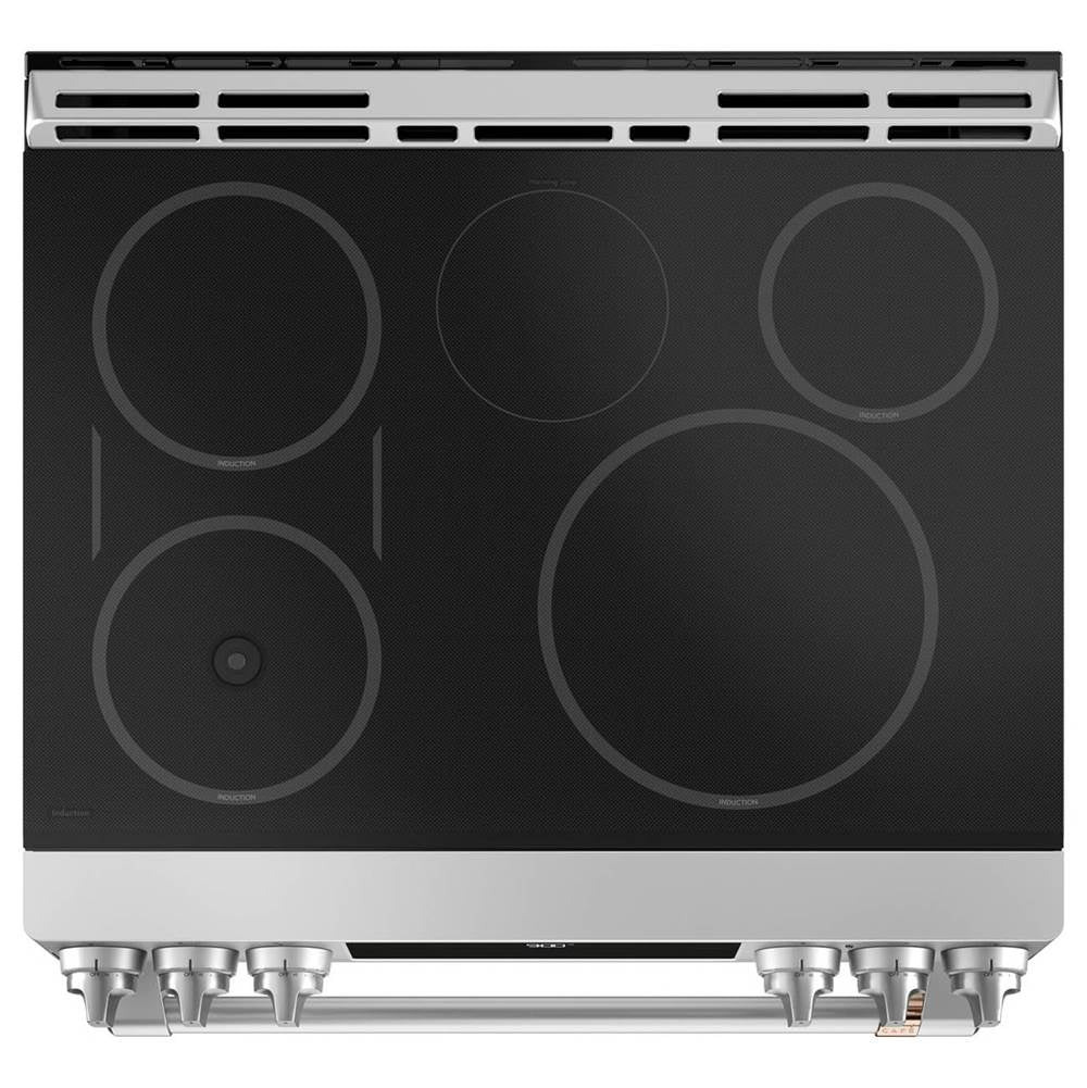 CafeE 30'' Smart Slide-In Front Control Induction and Convection Range with Warming Drawer