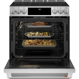 CafeE 30'' Smart Slide-In Front Control Induction and Convection Range with Warming Drawer