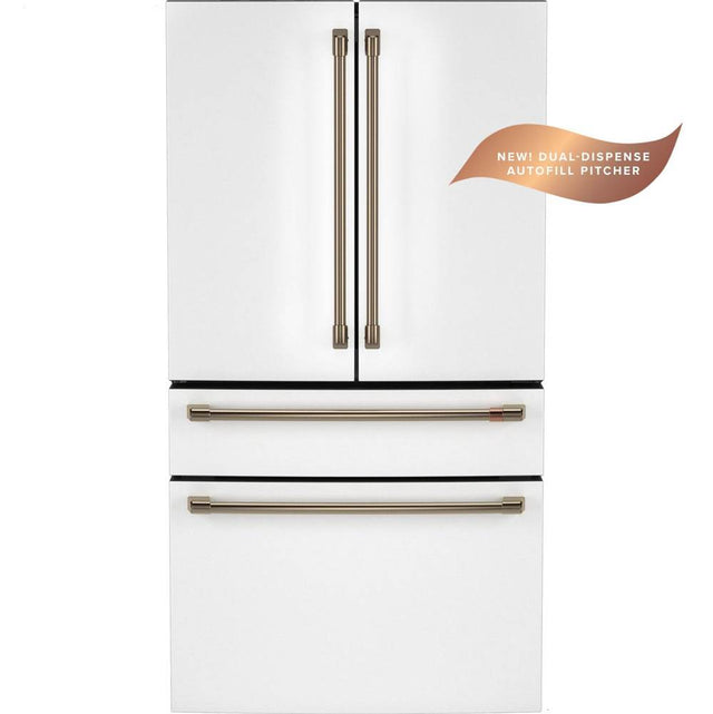 Cafe - 4-Door Bottom Freezer - French Door - Matte White,Brushed Bronze