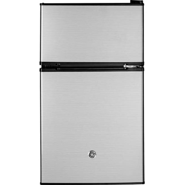GE Appliances - GE Double-Door Compact Refrigerator - CleanSteel