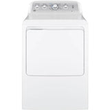 GE Appliances - GE 7.2 cu. ft. Capacity aluminized alloy drum Gas Dryer with HE Sensor Dry - White on White with Silver Backsplash