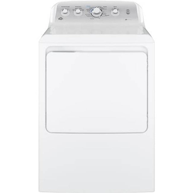 GE Appliances - GE 7.2 cu. ft. Capacity aluminized alloy drum Gas Dryer with HE Sensor Dry - White on White with Silver Backsplash