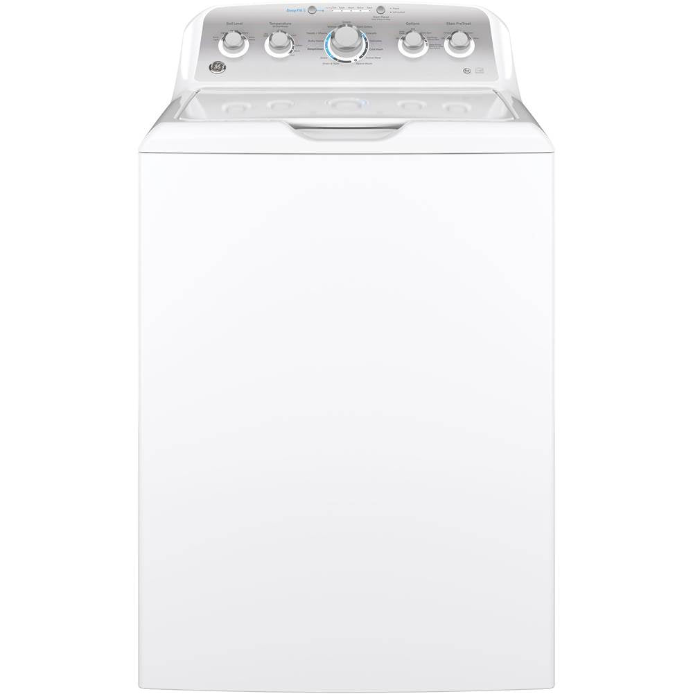 GE Appliances - GE 4.6 cu. ft. Capacity Washer with Stainless Steel Basket - White on White with Silver Backsplash