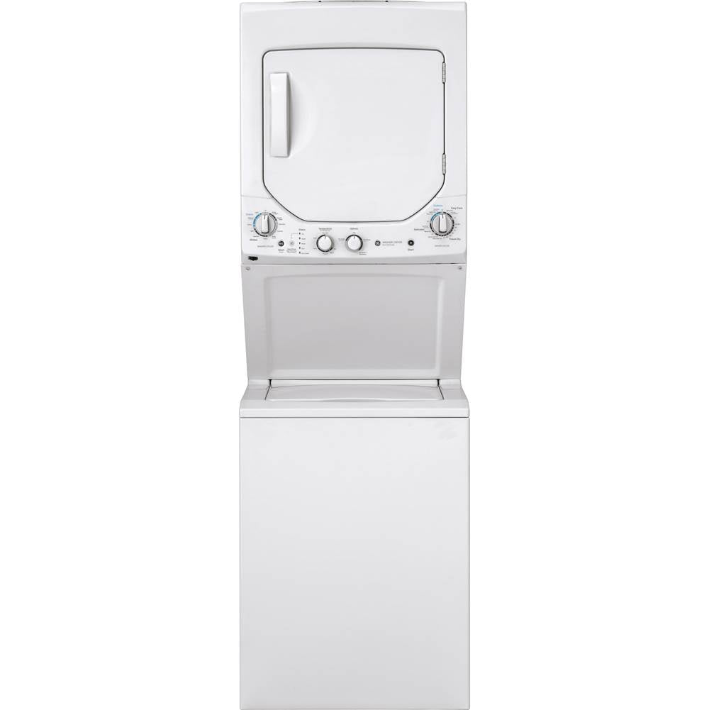 GE Appliances - GE Unitized Spacemaker 2.3 cu. ft. Capacity Washer with Stainless Steel Basket and 4.4 cu. ft. Capacity Gas Dryer - White on White
