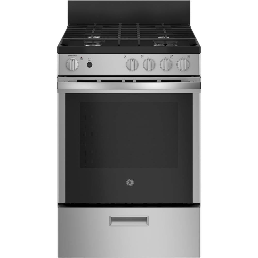 GE Appliances - GE 24''  Steam Clean Free-Standing/Slide-in Gas Range - Stainless Steel/Black