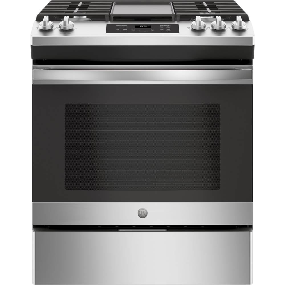 GE Appliances - GE 30'' Slide-In Front Control Gas Range - Stainless Steel