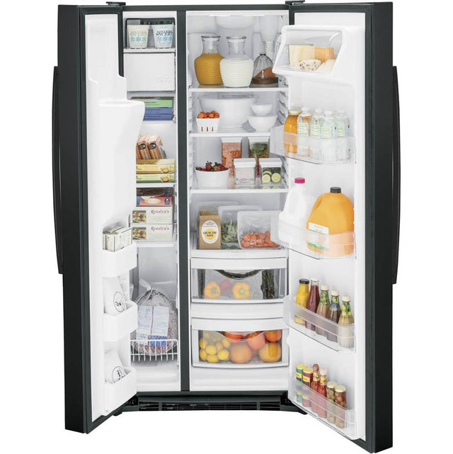 GE Appliances - 23.0 Cu. Ft. Side-By-Side Refrigerator - Black