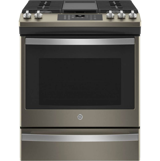 GE Appliances - 30'' Slide-In Front-Control Convection Gas Range with No Preheat Air Fry - Slate