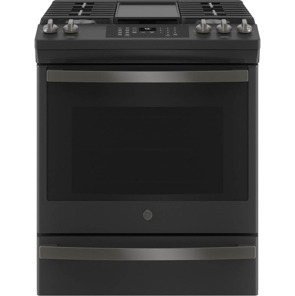 GE Appliances - 30'' Slide-In Front-Control Convection Gas Range with No Preheat Air Fry - Black Slate