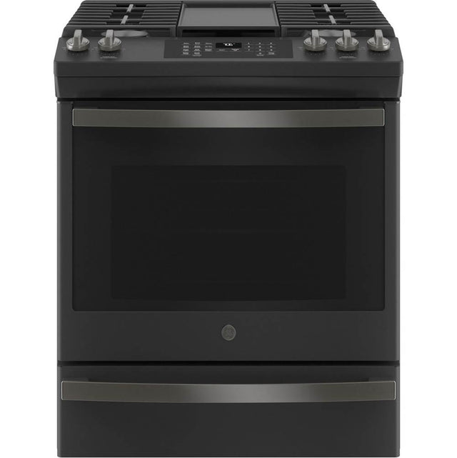 GE Appliances - 30'' Slide-In Front-Control Convection Gas Range with No Preheat Air Fry - Black Slate