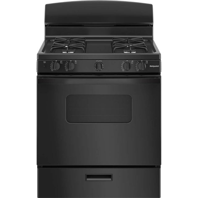 Hotpoint - 30'' Free-Standing Front Control Gas Range - Black on Black