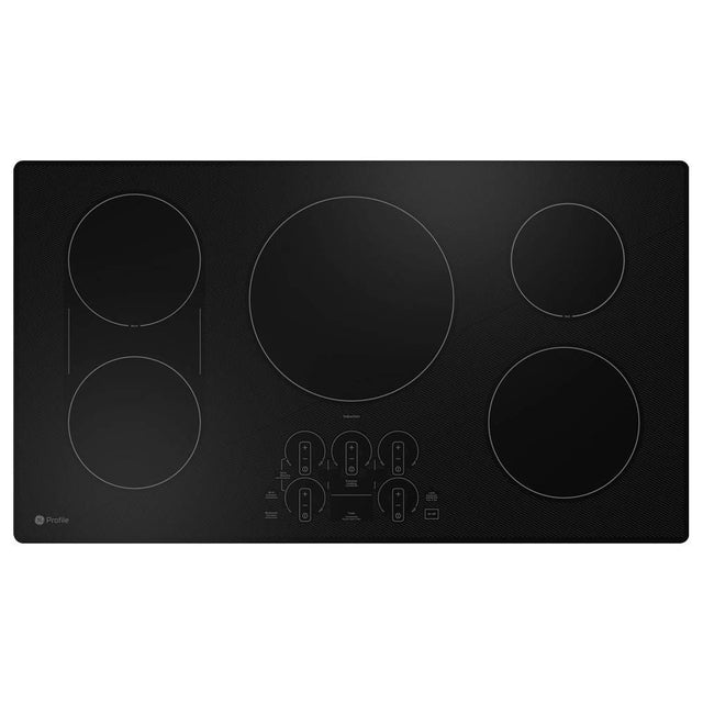 GE Profile Series - 36'' WidthInduction Cktp5 BurnersTch Cntrl11'' 3,700W Induction ElementSync BurnersGourmet Guide Ckg, Hestan Pan InclADA Compliant - Black on Black