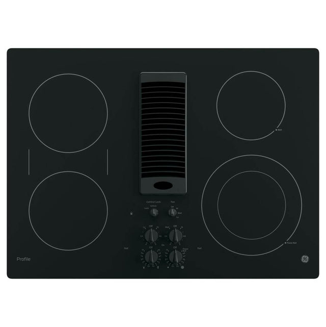 GE Profile Series - 30'' Downdraft Electric Cooktop - Black on Black
