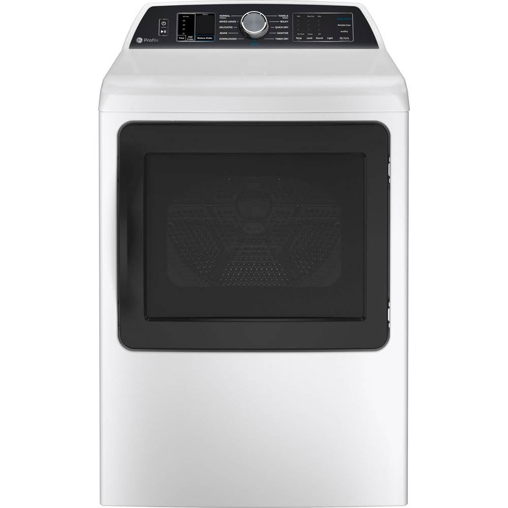 GE Profile Series - 7.4 Cu. Ft. Capacity Smart Aluminized Alloy Drum Gas Dryer With Sanitize Cycle And Sensor Dry - White with Silver