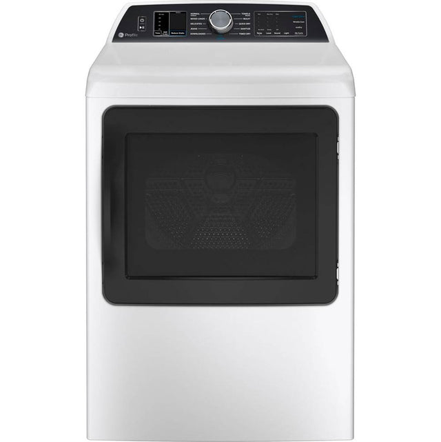 GE Profile Series - 7.4 Cu. Ft. Capacity Smart Aluminized Alloy Drum Gas Dryer With Sanitize Cycle And Sensor Dry - White with Silver