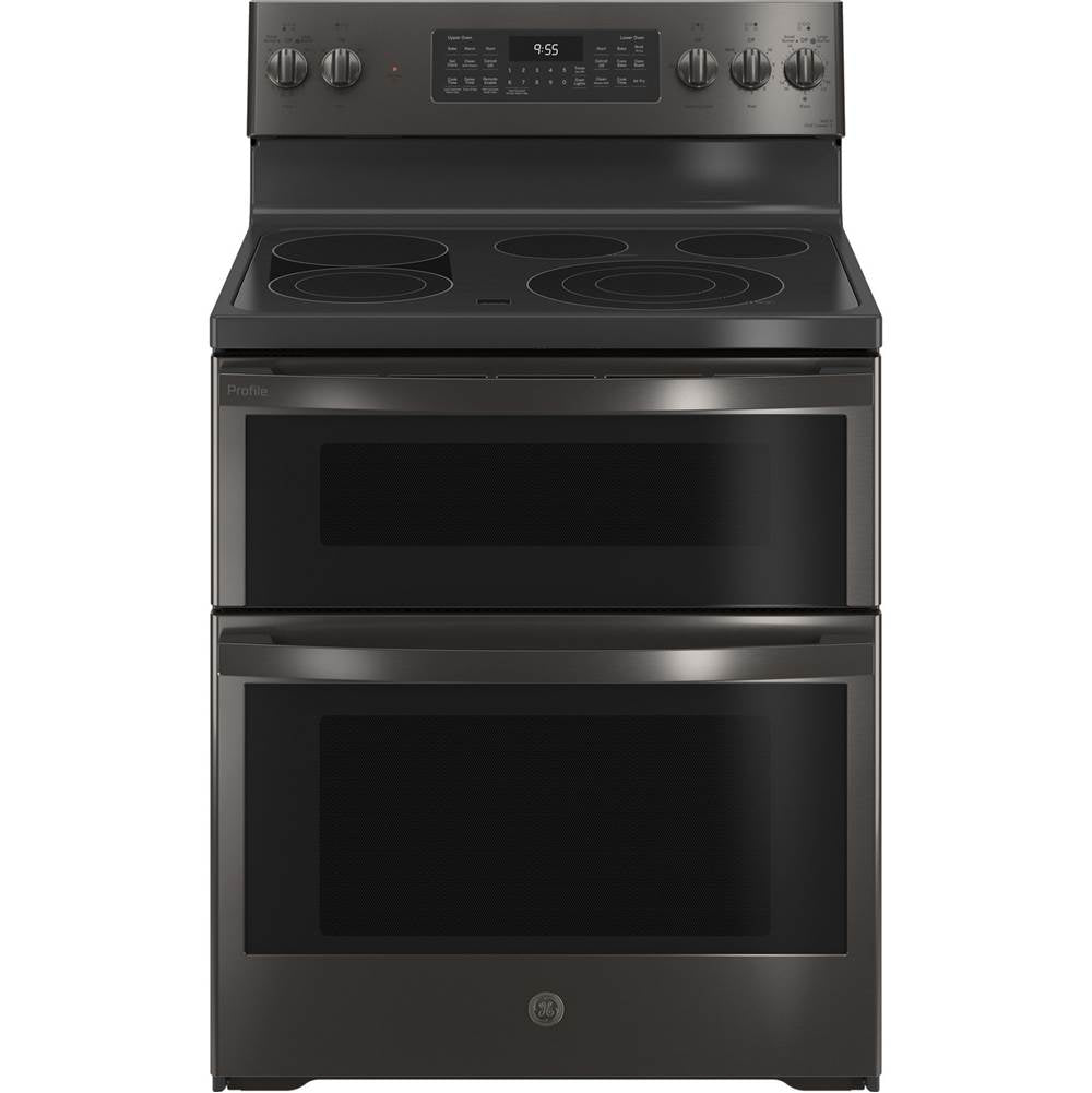 GE Profile Series - 30'' Smart Free-Standing Electric Double Oven Convection Range With No Preheat Air Fry - Black Stainless