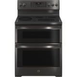 GE Profile Series - 30'' Smart Free-Standing Electric Double Oven Convection Range With No Preheat Air Fry - Black Stainless