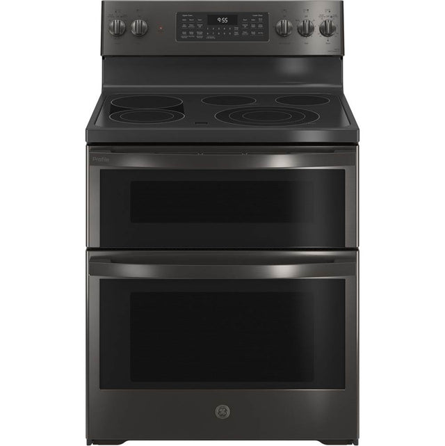 GE Profile Series - 30'' Smart Free-Standing Electric Double Oven Convection Range With No Preheat Air Fry - Black Stainless