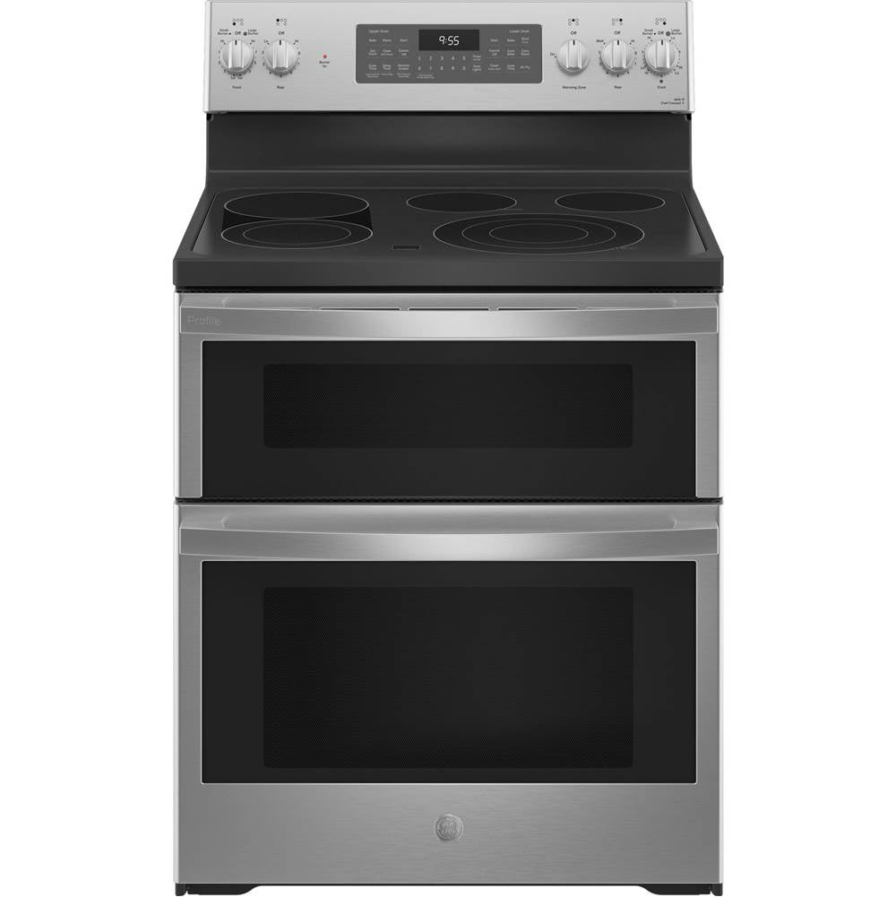 GE Profile Series - 30'' Smart Free-Standing Electric Double Oven Convection Range With No Preheat Air Fry - Stainless Steel