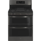 GE Profile Series - 30'' Free-Standing Gas Double Oven Convection Range With No Preheat Air Fry - Black Stainless