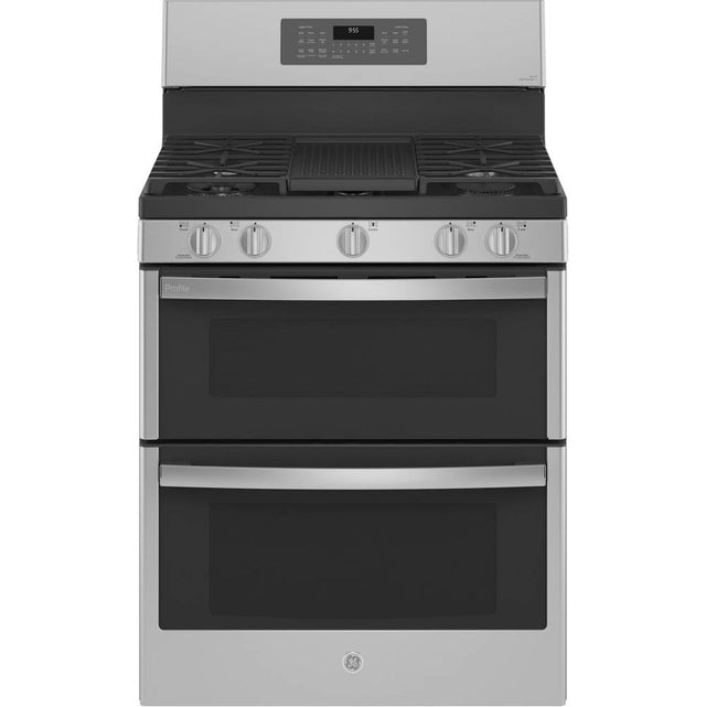 GE Profile Series - 30'' Free-Standing Gas Double Oven Convection Fingerprint Resistant Range With No Preheat Air Fry - Stainless Steel