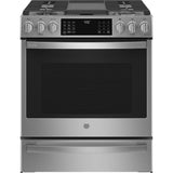 GE Profile Series - 30'' Smart Slide-In Front-Control Gas Fingerprint Resistant Range With No Preheat Air Fry - Stainless Steel
