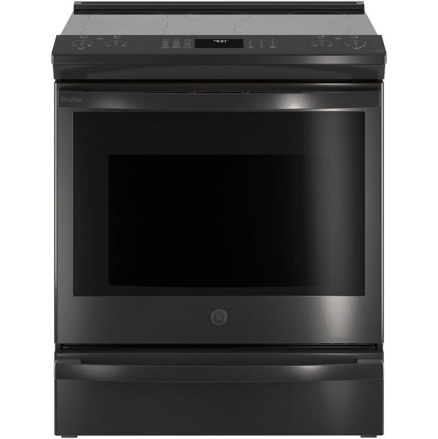 GE Profile Series - 30'' Smart Slide-In Electric Convection Range With No Preheat Air Fry - Black Stainless
