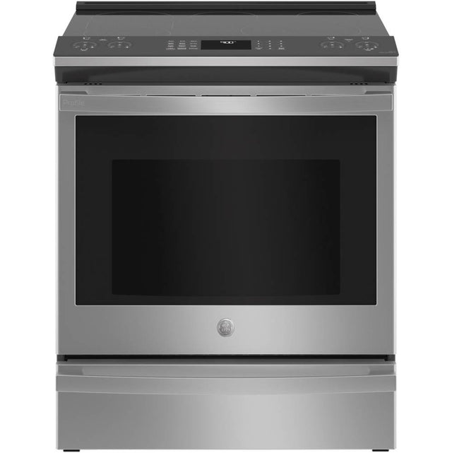 GE Profile Series - 30'' Smart Slide-In Electric Convection Fingerprint Resistant Range With No Preheat Air Fry - Stainless Steel