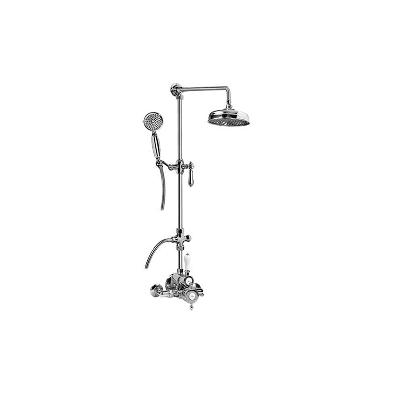 Graff - Adley Traditional Exposed Thermostatic Tub and Shower System - w/Metal Handshower Handle - Architectural White