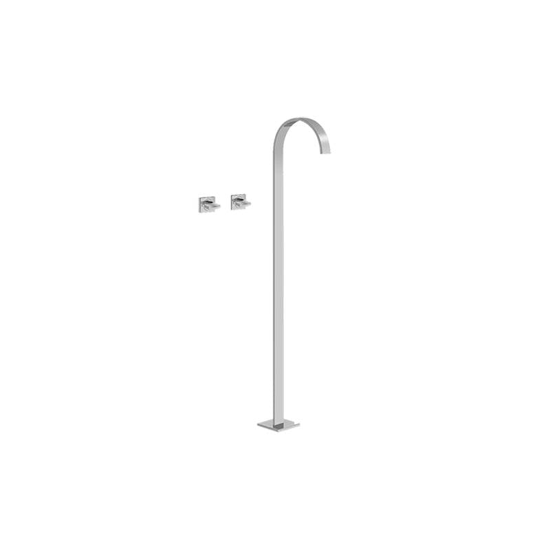 Graff - Sade Floor-Mounted Vessel Filler w/Wall-Mounted Handles - Unfinished Brass