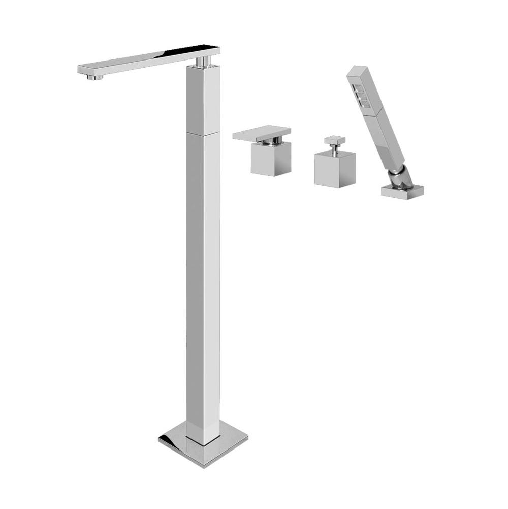 Graff - Solar Floor-Mounted Tub Filler w/Deck Mounted Handshower & Diverter - Polished Chrome