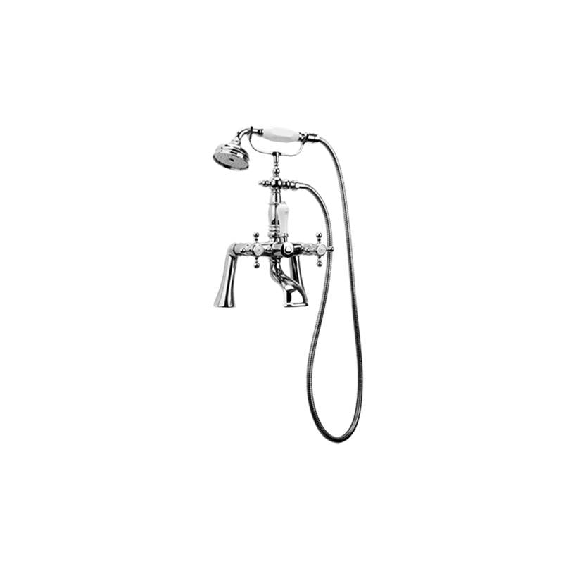 Graff - Adley Exposed Deck-Mounted Tub Filler w/Handshower Set - Steelnox  Satin Nickel