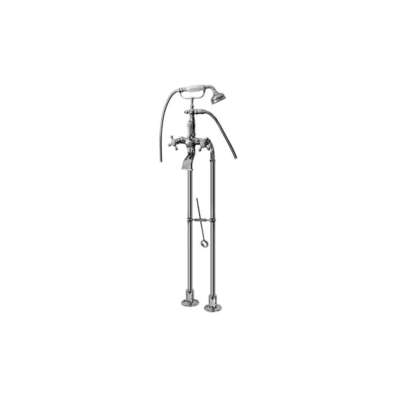 Graff - Adley Exposed Floor-Mounted Tub Filler w/Handshower Set - Steelnox  Satin Nickel