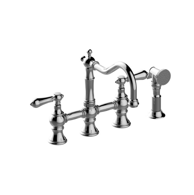 Graff - Bridge Kitchen Faucet with Side Spray - Unfinished Brushed Brass