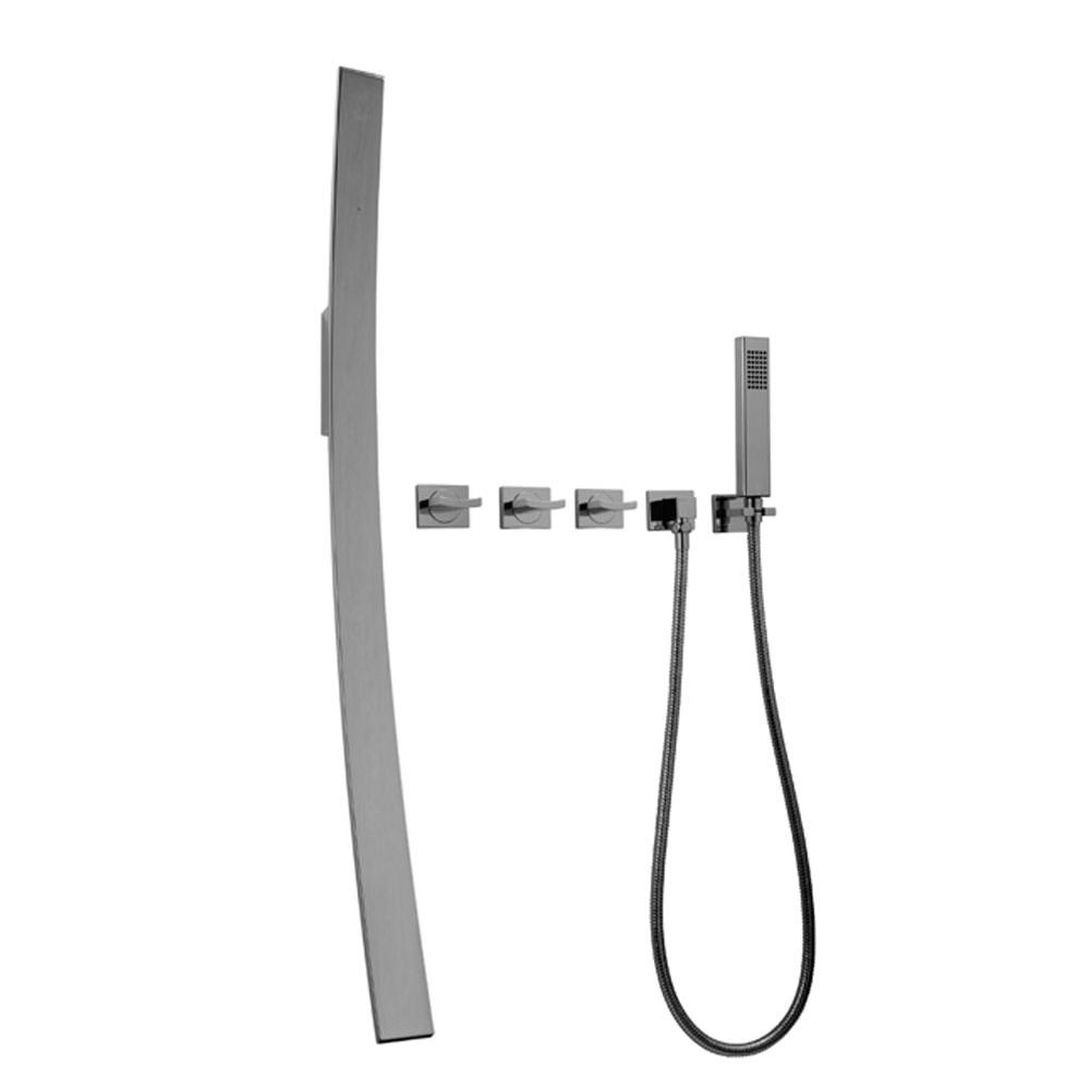 Graff - Luna Wall-Mounted Tub Filler w/Wall-Mounted Handles & Handshower Set - Polished Chrome
