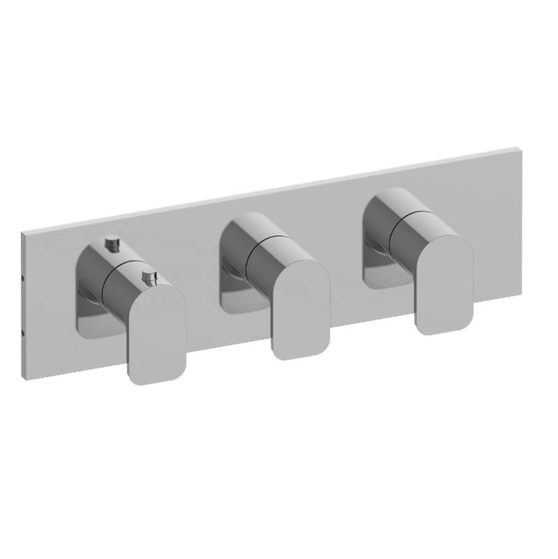 Graff - Sento Square M-Series Valve Trim with Three Handles (Horizontal Orientation) - Warm Bronze Pvd
