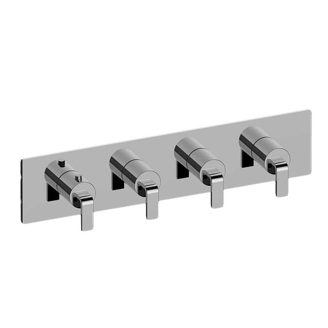 Graff - Immersion Square M-Series Valve Trim with Four Handles (Horizontal Orientation) - 24K Brushed Gold Plated