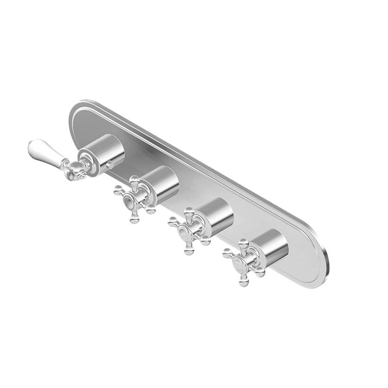 Graff - Adley Traditional M-Series Valve Trim with Four Handles (Horizontal Orientation) - Steelnox  Satin Nickel