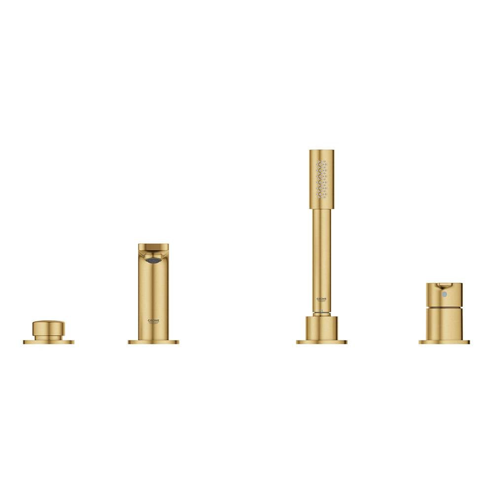 Grohe - 4-Hole Single-Handle Deck Mount Roman Tub Faucet with 1.75 GPM Hand Shower - Brushed Cool Sunrise
