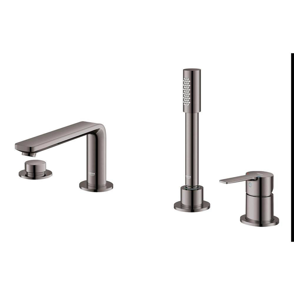 Grohe - 4-Hole Single-Handle Deck Mount Roman Tub Faucet with 1.75 GPM Hand Shower - Hard Graphite