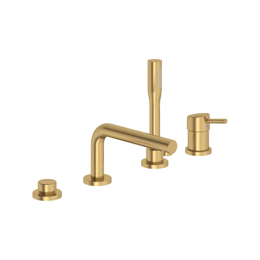 Grohe - 4-Hole Single-Handle Deck Mount Roman Tub Faucet with 1.75 GPM Hand Shower - Brushed Cool Sunrise