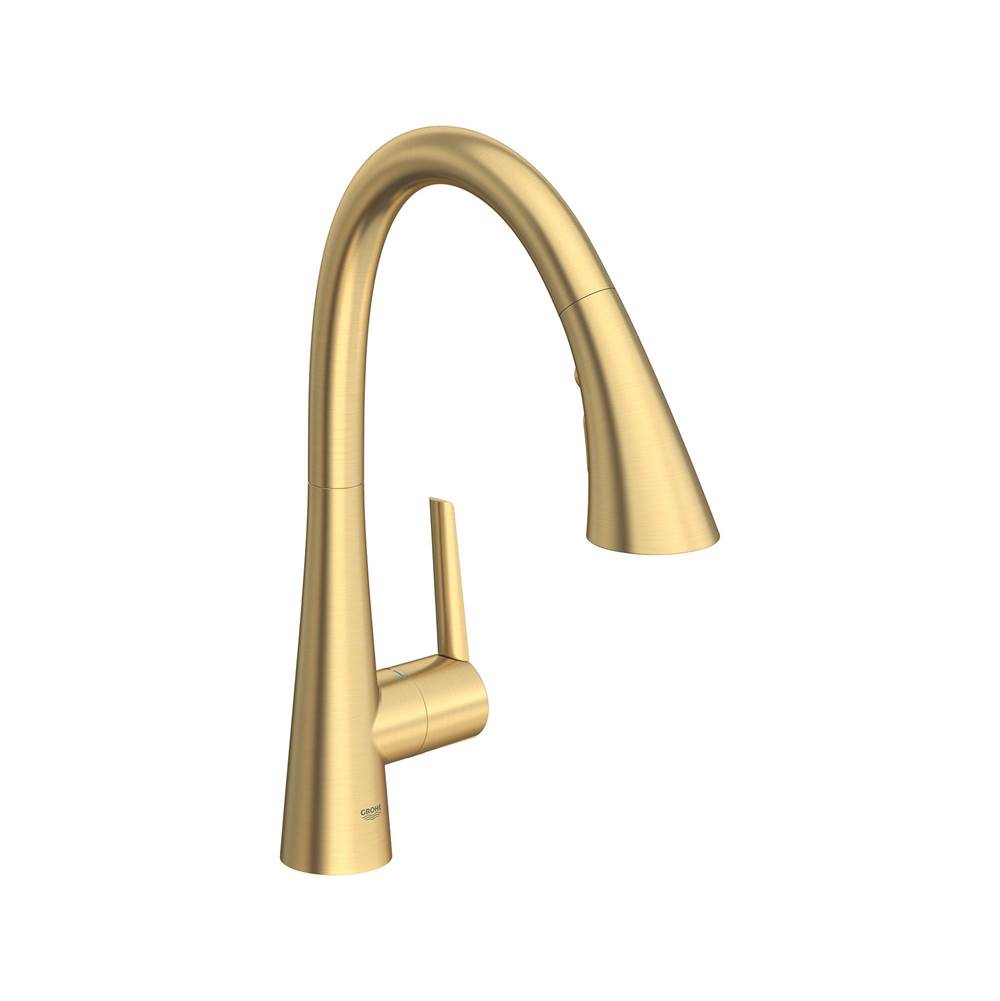 Grohe - Single-Handle Pull Down Kitchen Faucet Triple Spray 1.75 GPM - Brushed Cool Sunrise