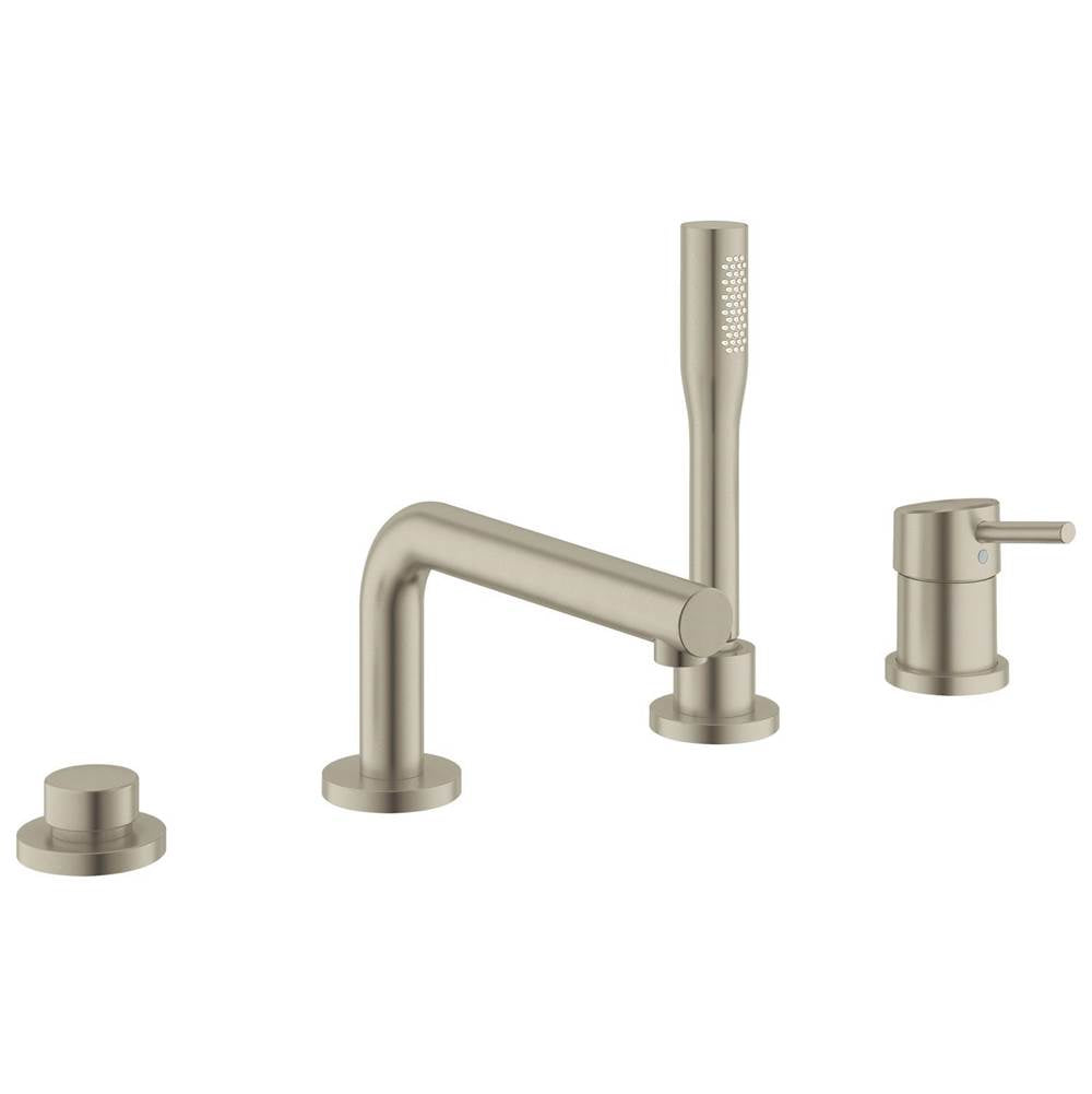 Grohe - 4-Hole Single-Handle Deck Mount Roman Tub Faucet with 1.75 GPM Hand Shower - Brushed Nickel