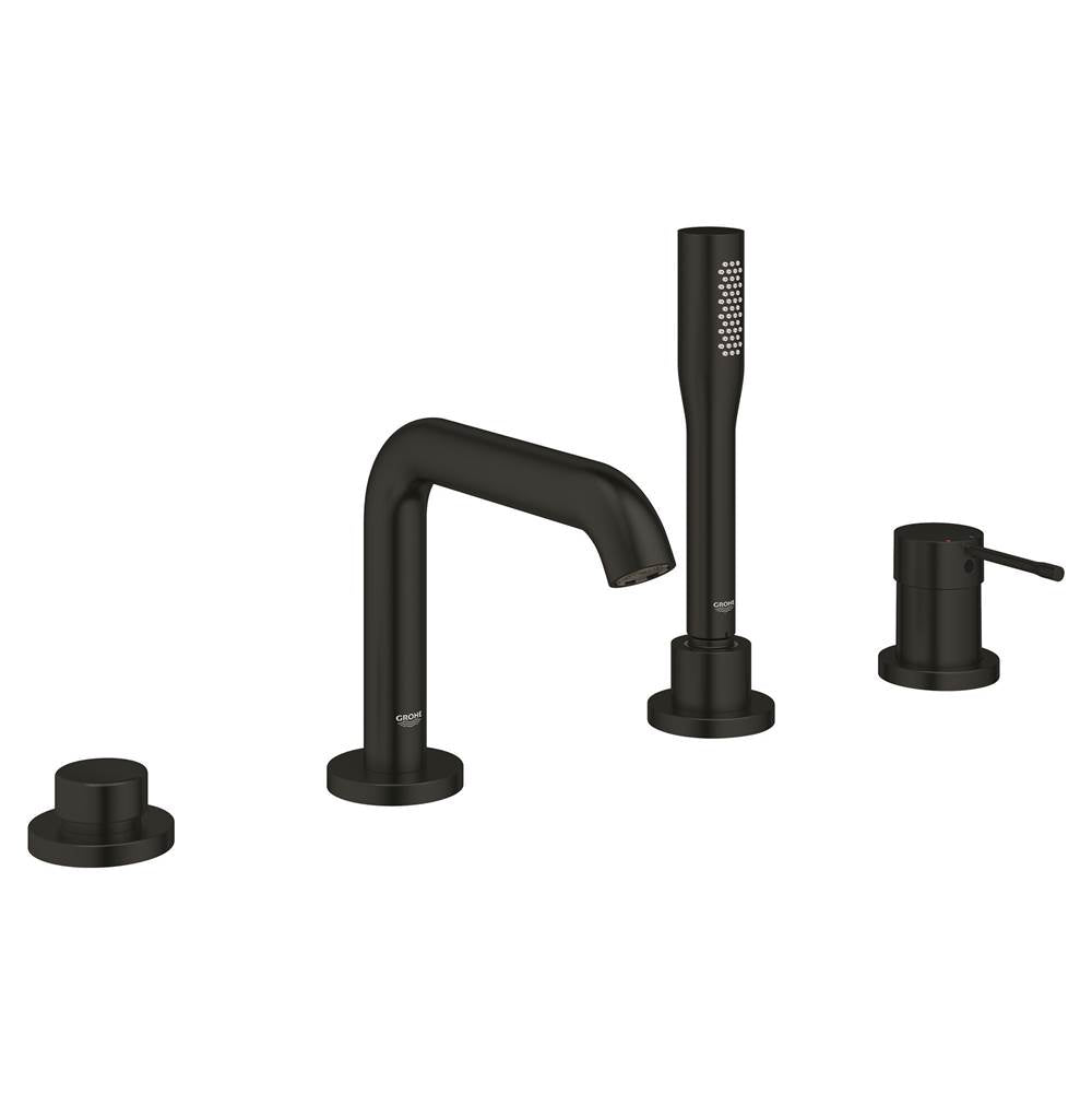 Grohe - 4-Hole Single-Handle Deck Mount Roman Tub Faucet with 1.75 GPM Hand Shower - Matte Black