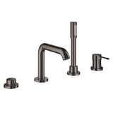 Grohe - 4-Hole Single-Handle Deck Mount Roman Tub Faucet with 1.75 GPM Hand Shower - Hard Graphite