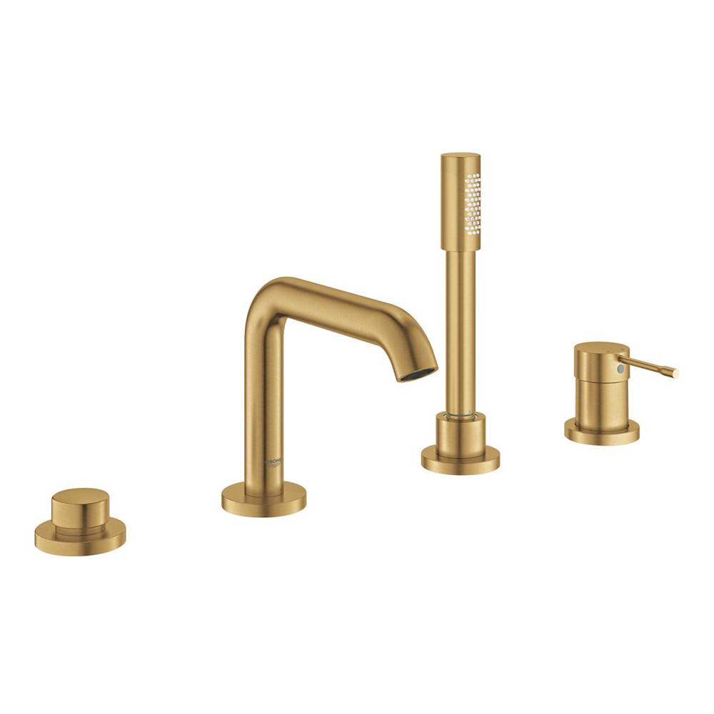Grohe - 4-Hole Single-Handle Deck Mount Roman Tub Faucet with 1.75 GPM Hand Shower - Brushed Cool Sunrise